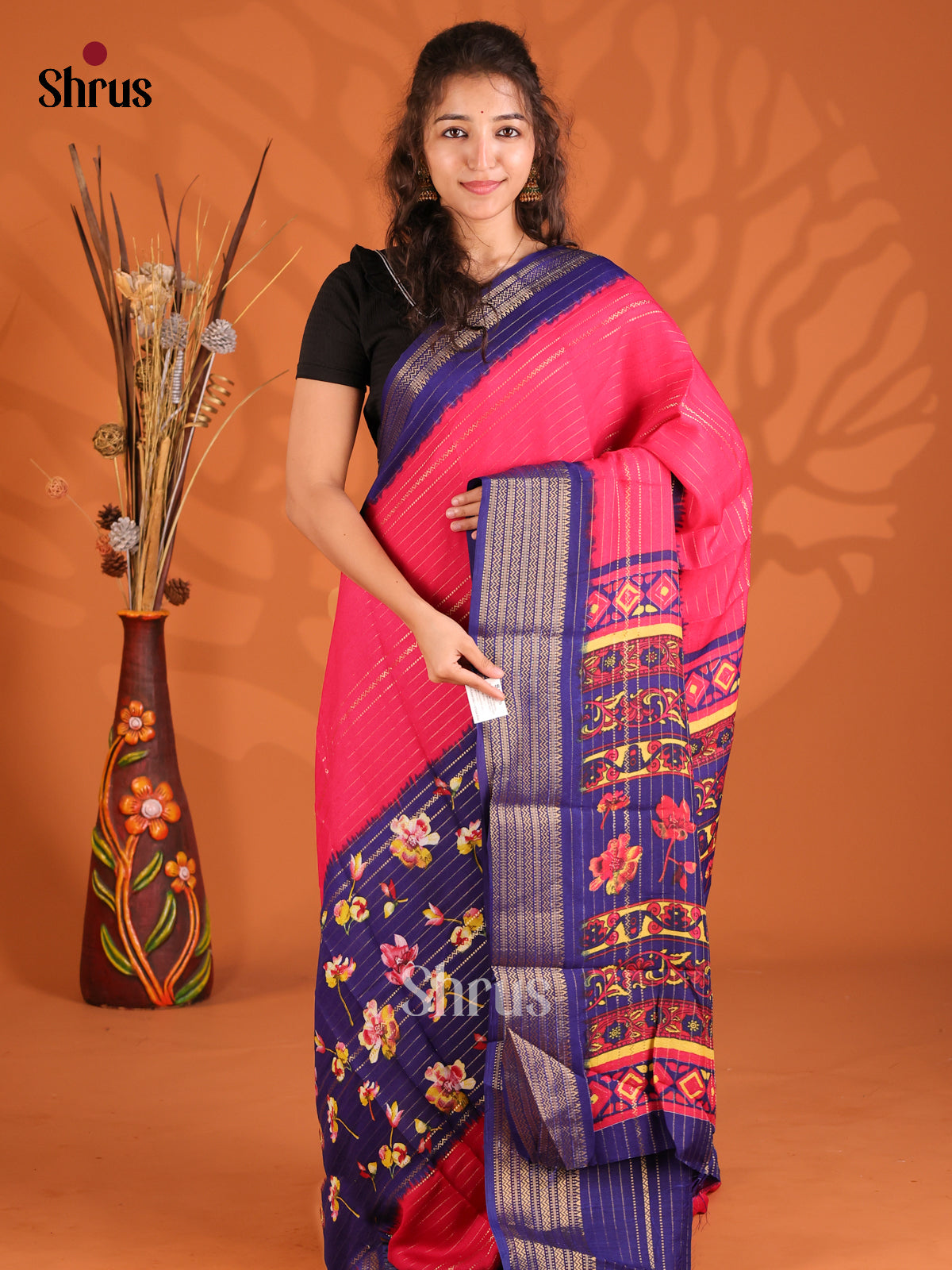 Pink & Blue - Semi Mysoresilk Saree - Shop on Shrus.com
