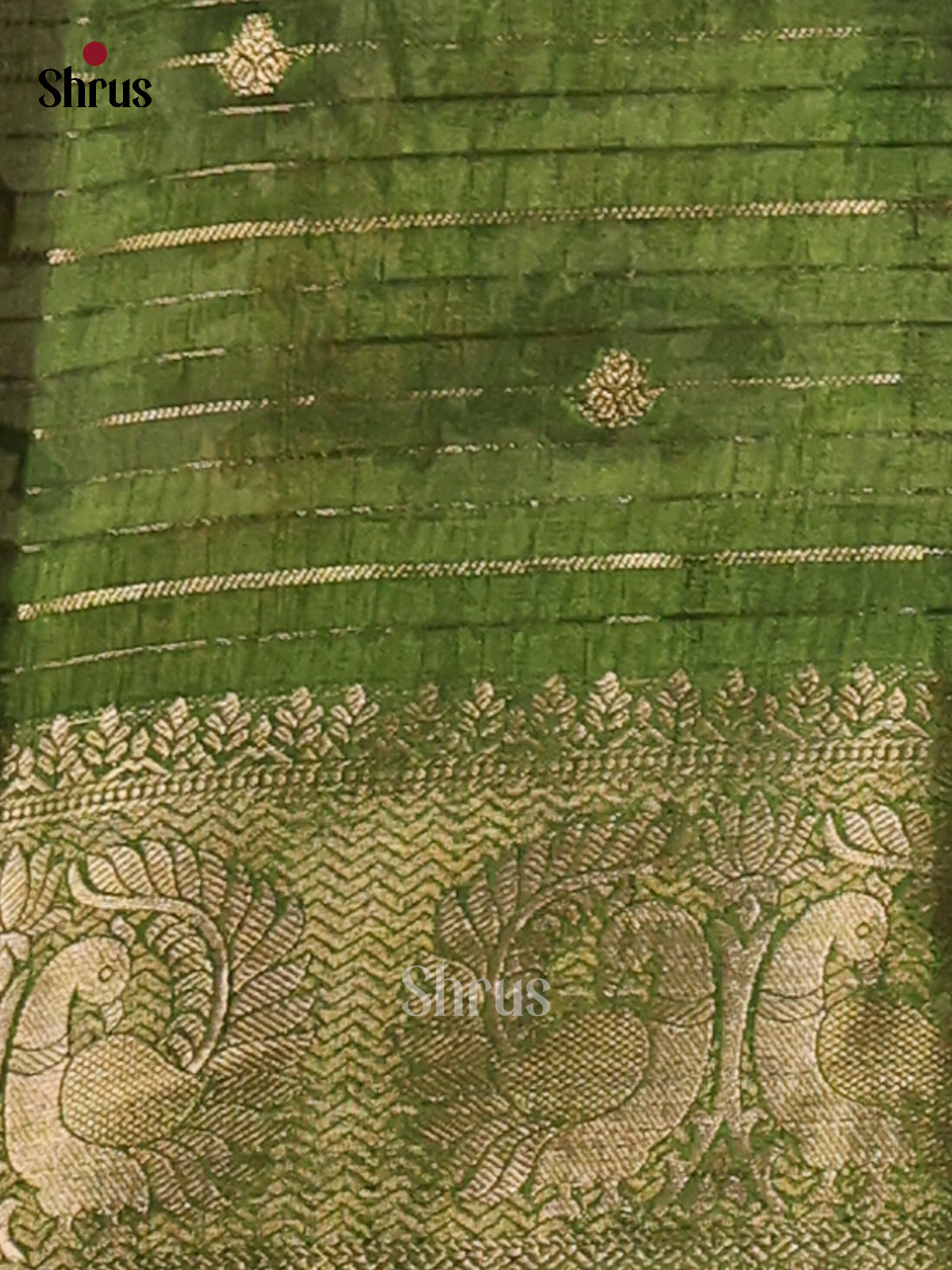 Green & Cream - Semi Mysoresilk Saree