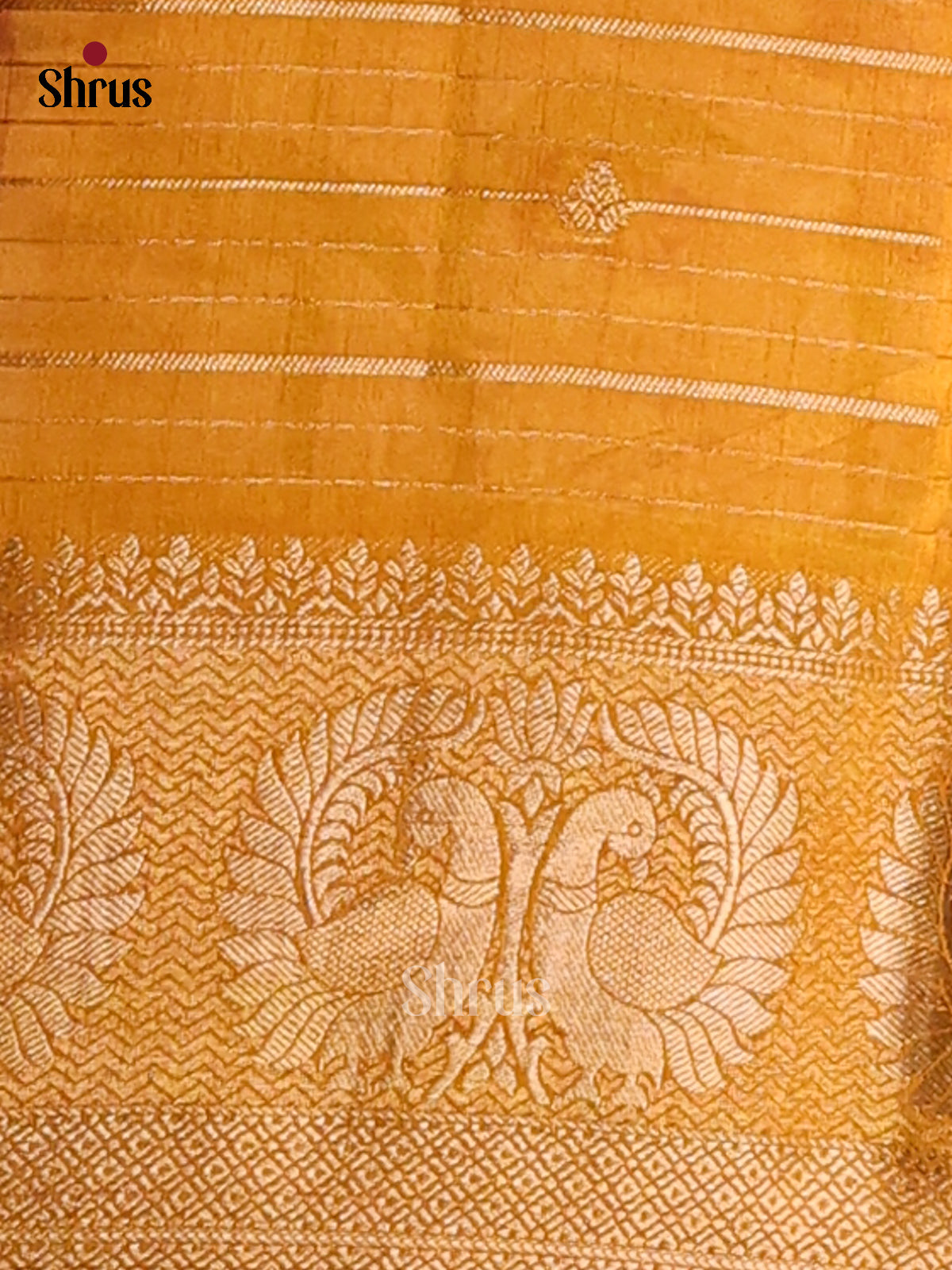 Mustard & Cream - Semi Mysoresilk Saree
