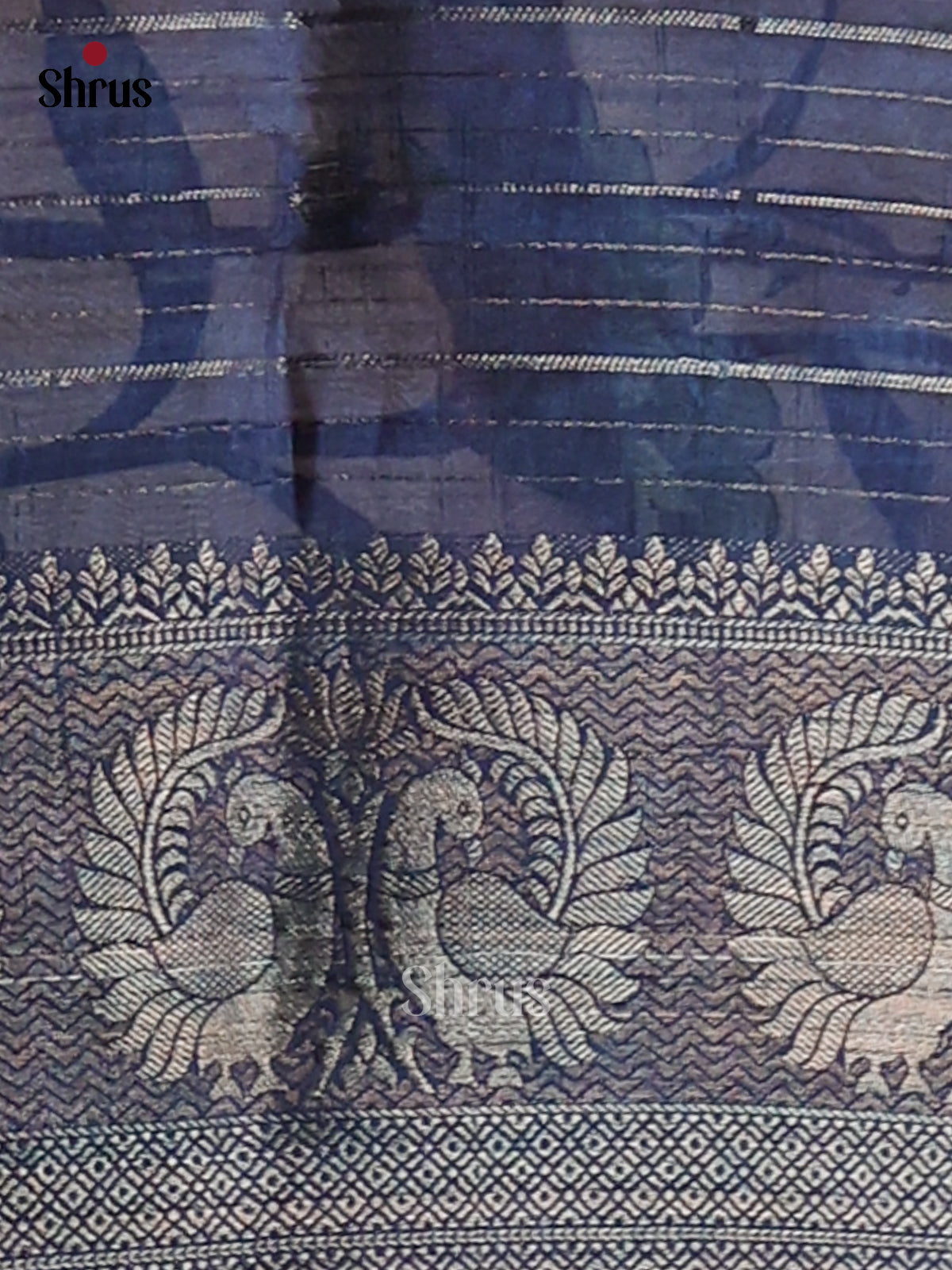 Blue & Cream - Semi Mysoresilk Saree