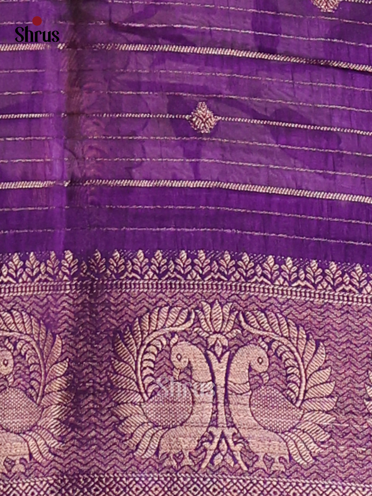 Purple & Cream - Semi Mysoresilk Saree