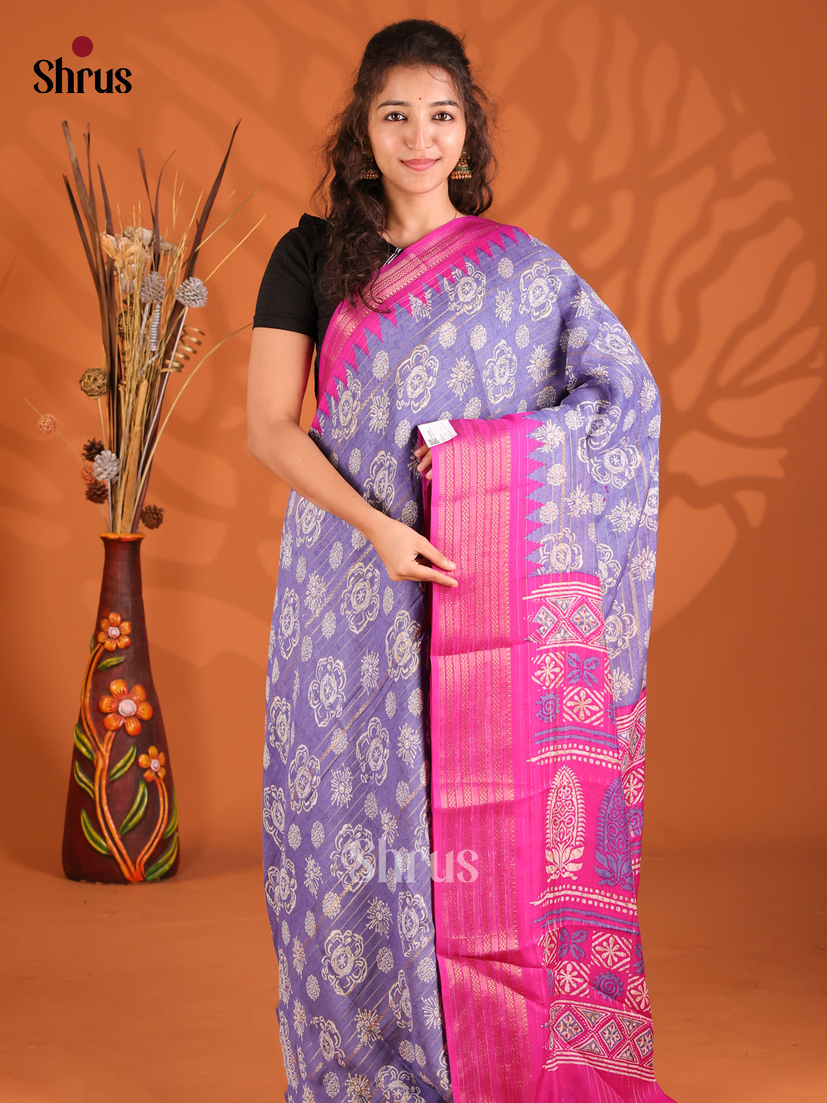 Purple & Pink - Semi Mysoresilk Saree - Shop on Shrus.com