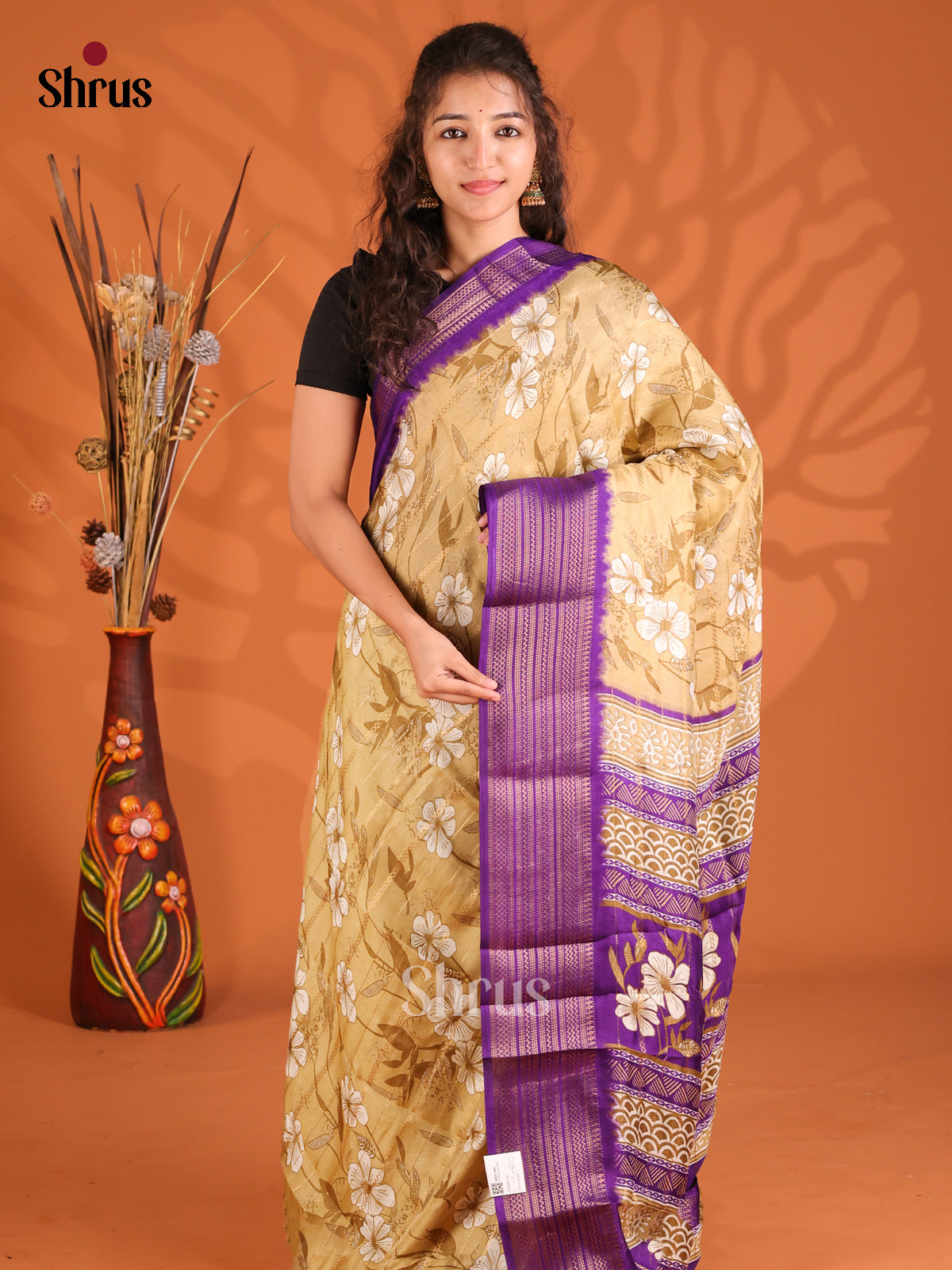 Sandal & Violet- Semi Mysoresilk Saree - Shop on Shrus.com