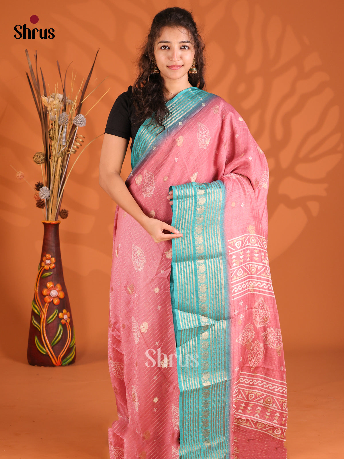 Pink & Teal - Semi Mysoresilk Saree