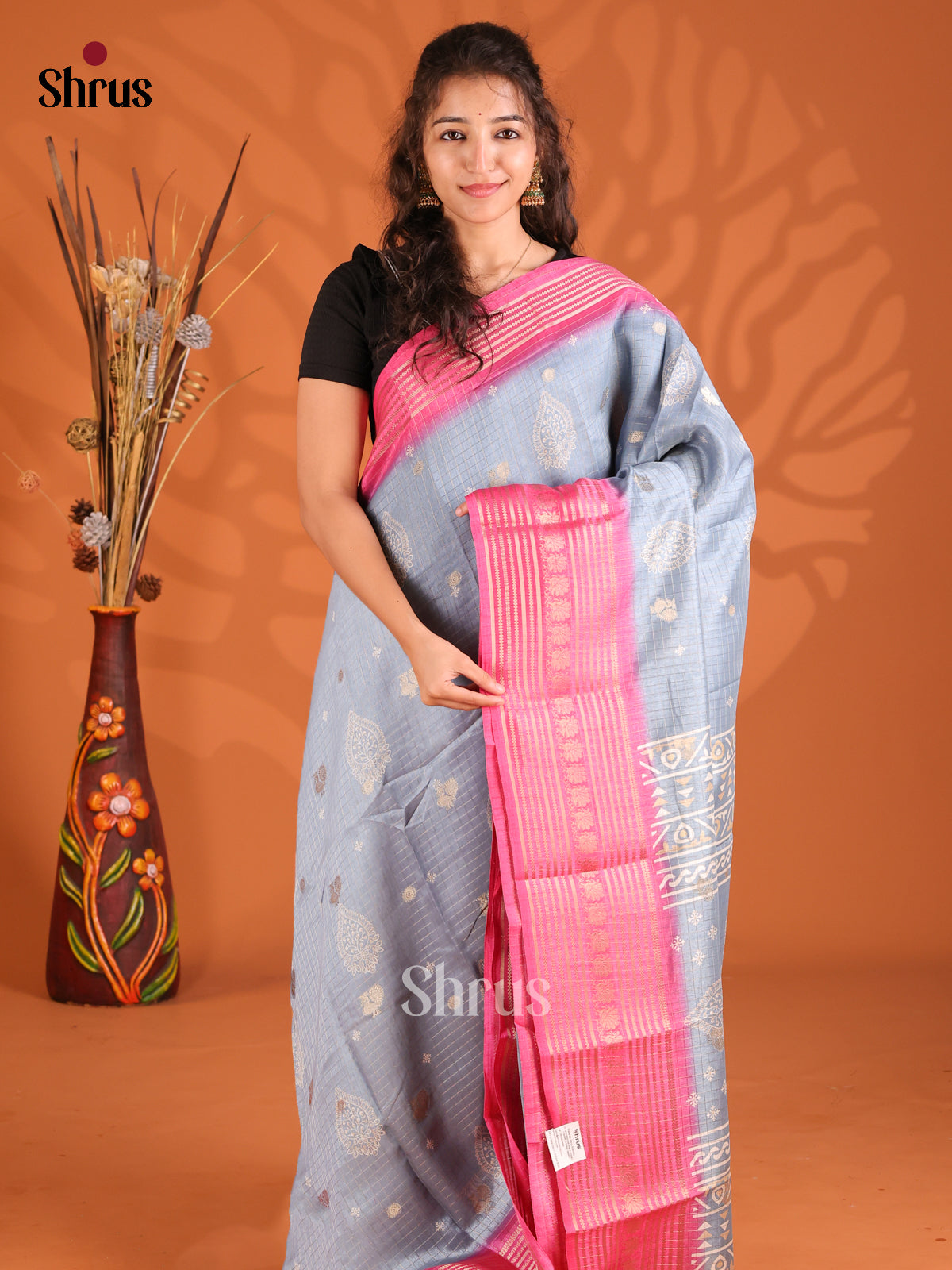 Blue & Pink- Semi Mysoresilk Saree