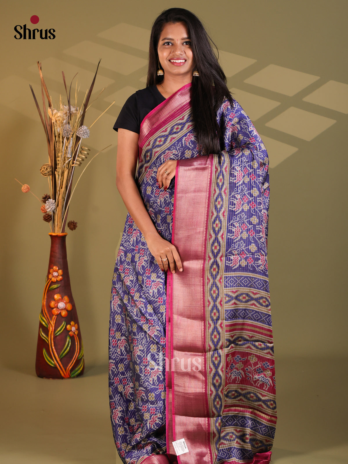 Blue & Purple - Semi Mysoresilk Saree