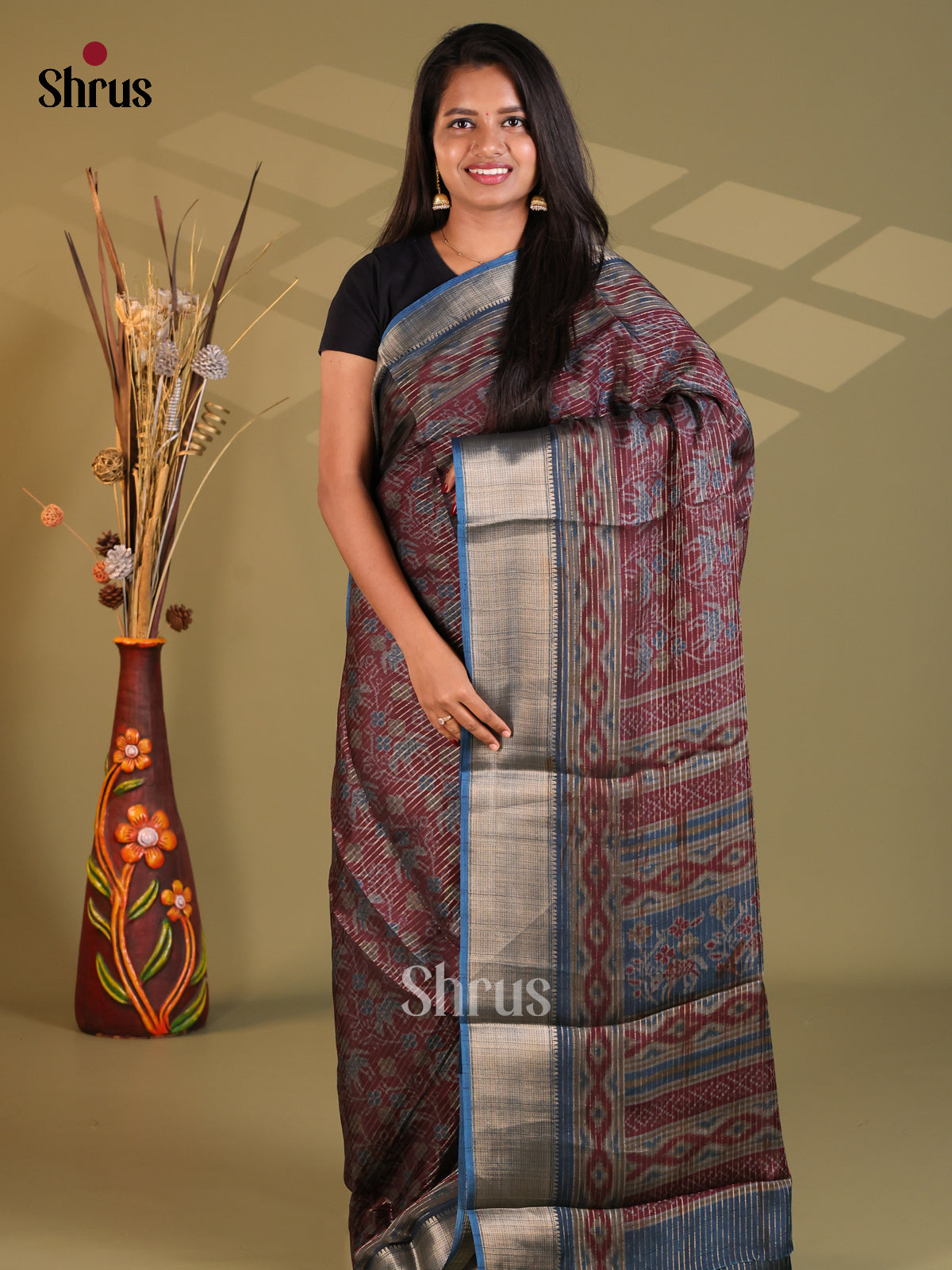 Maroon & Blue - Semi Mysoresilk Saree - Shop on Shrus.com