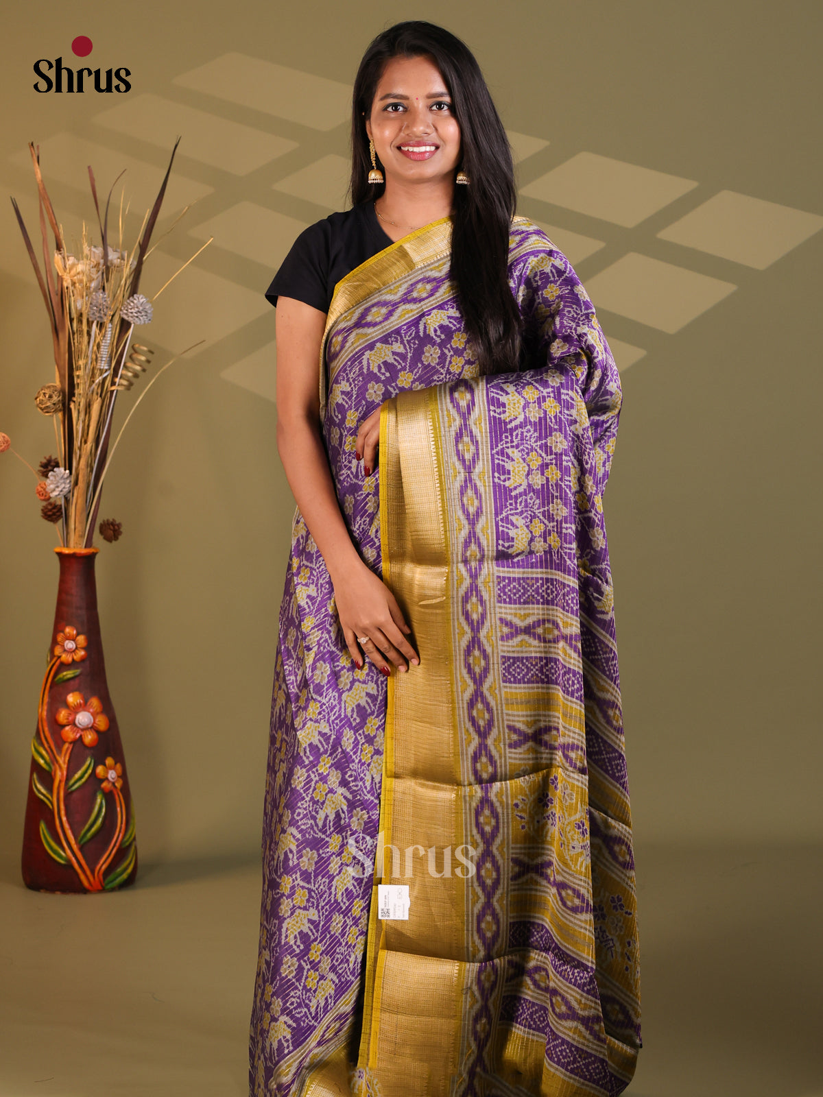 Violet & Mehandi Green - Semi Mysoresilk Saree - Shop on Shrus.com