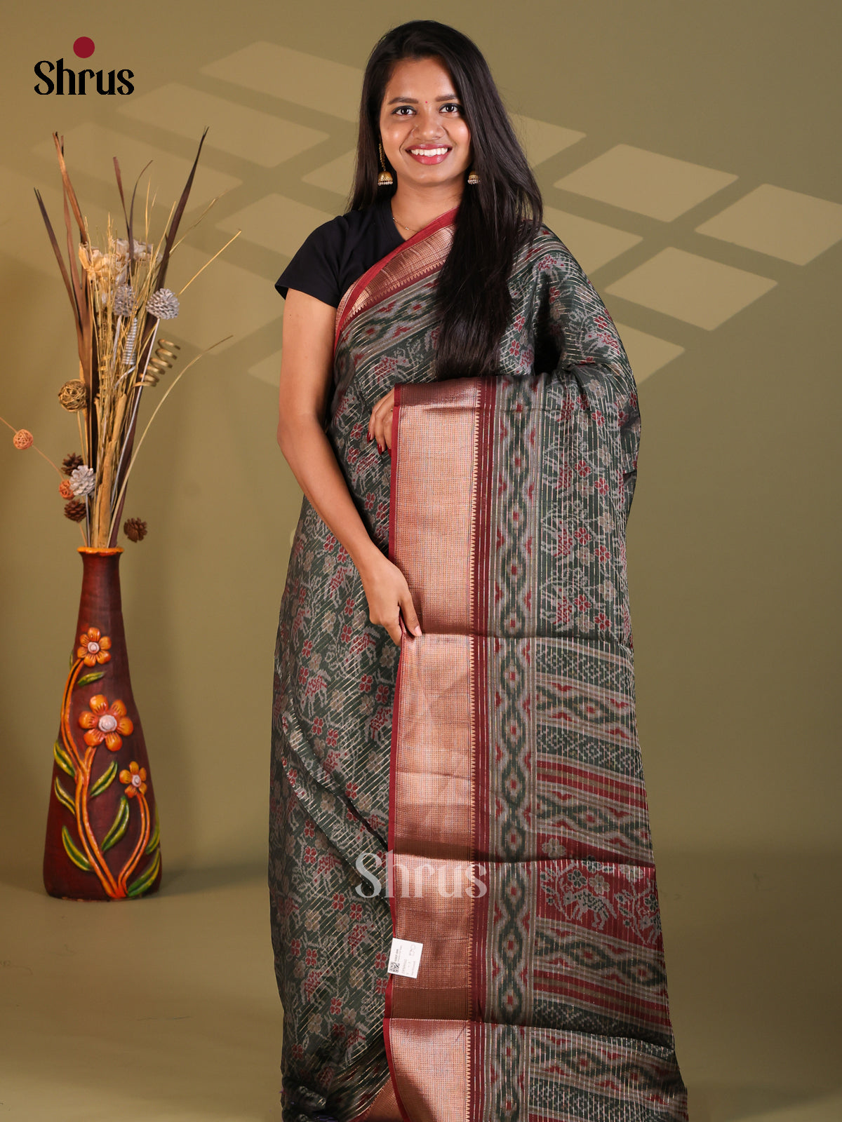 Dark Green & Maroon - Semi Mysoresilk Saree