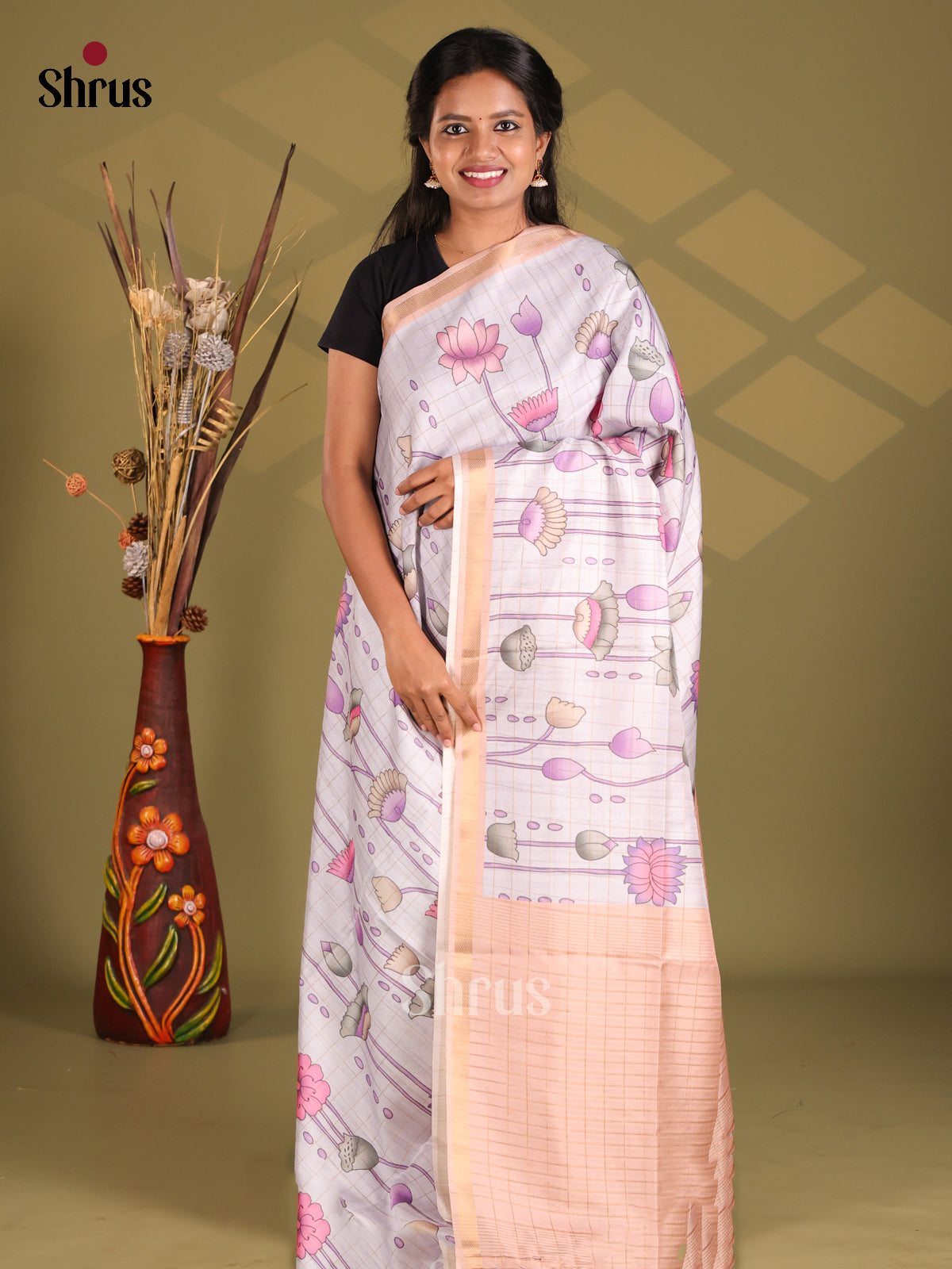 Lavender & Peach- Champa semitussar Saree - Shop on Shrus.com