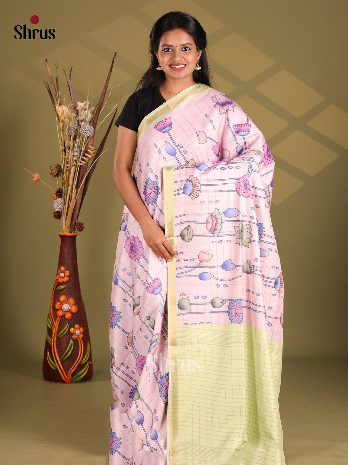 Lavender & Green - Champa semitussar Saree - Shop on Shrus.com