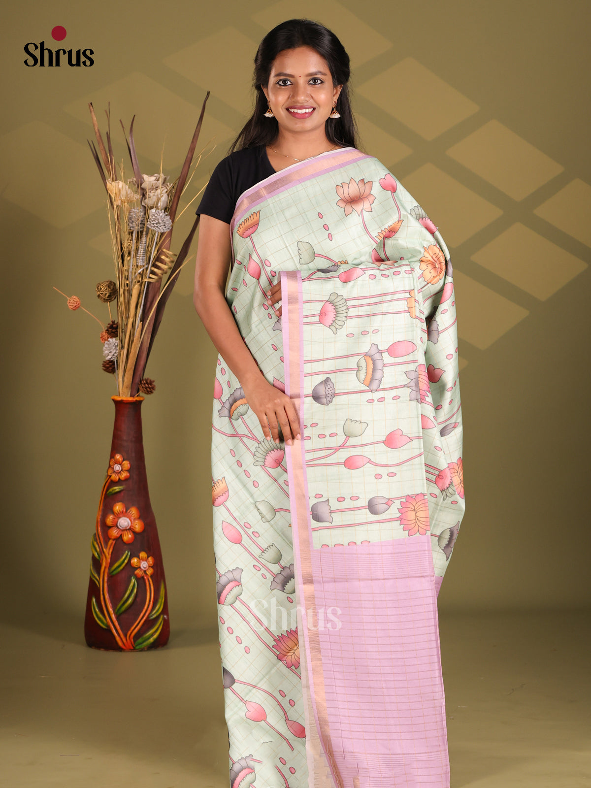 Pastel Green & Lavender - Champa semitussar Saree - Shop on Shrus.com