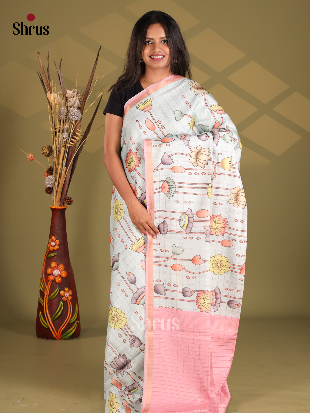 Blue & Pink - Champa semitussar Saree