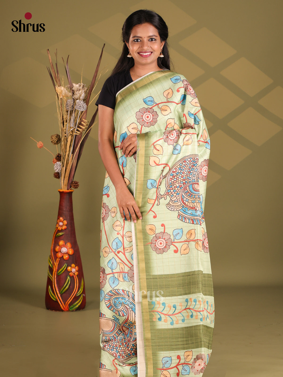 Green - Champa semitussar Saree - Shop on Shrus.com