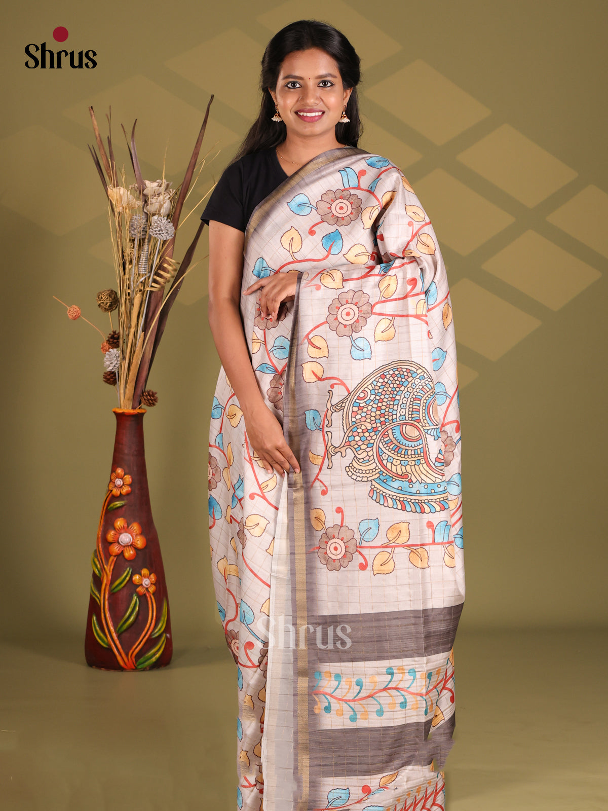 Cream & Grey- Champa semitussar Saree