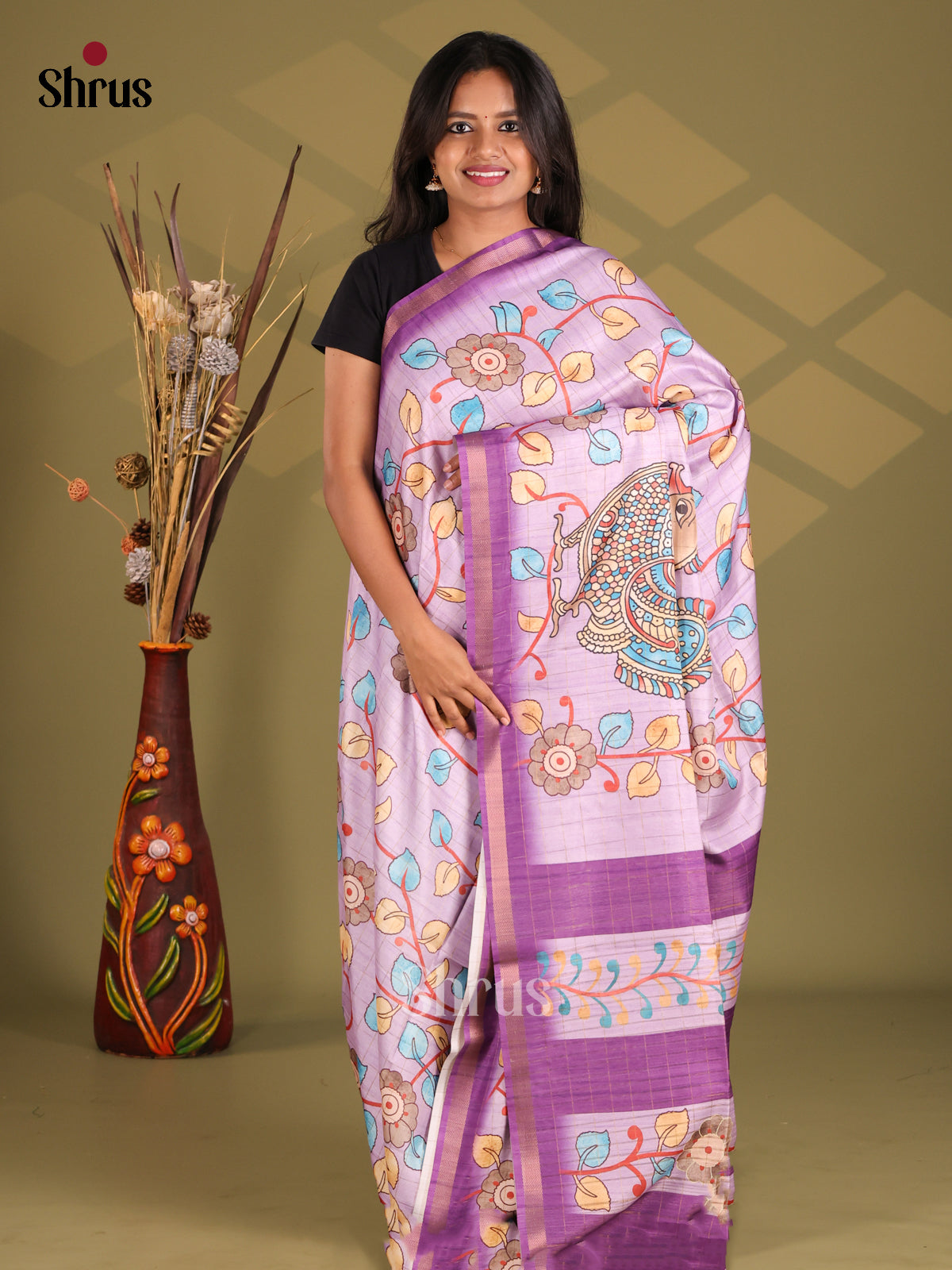 Lavender & Purple - Champa semitussar Saree - Shop on Shrus.com
