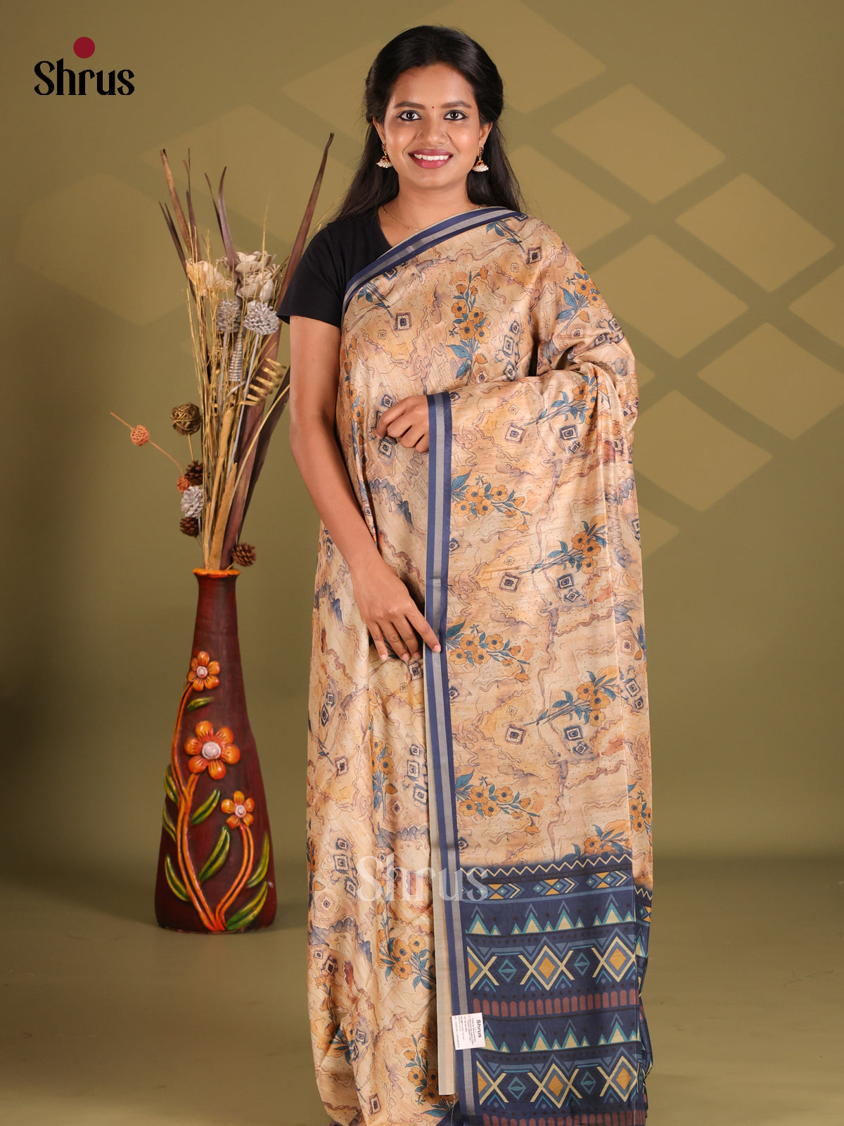 Peach & Blue- Champa semitussar Saree - Shop on Shrus.com