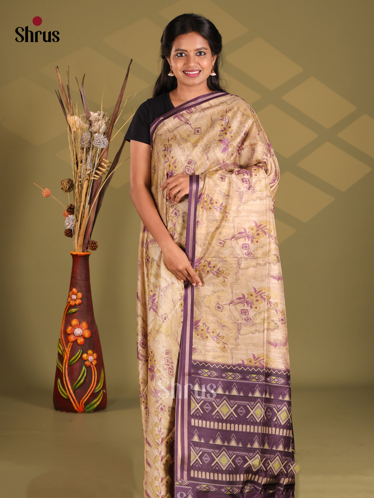 Chutney Green & Violet- Champa semitussar Saree