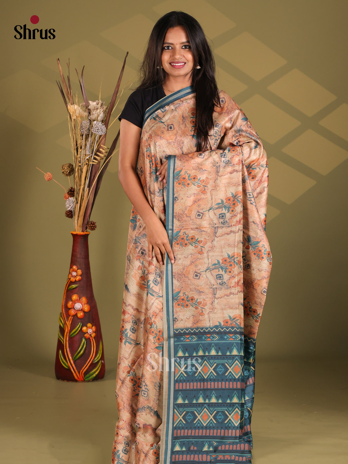 Brown & Blue - Champa semitussar Saree