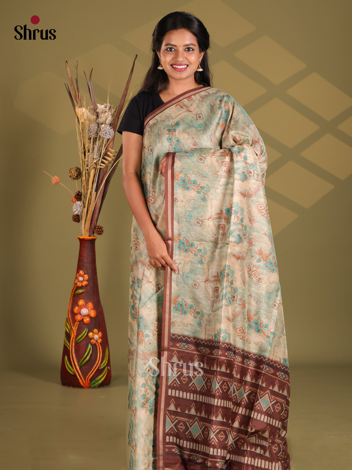Blue & Brown- Champa semitussar Saree