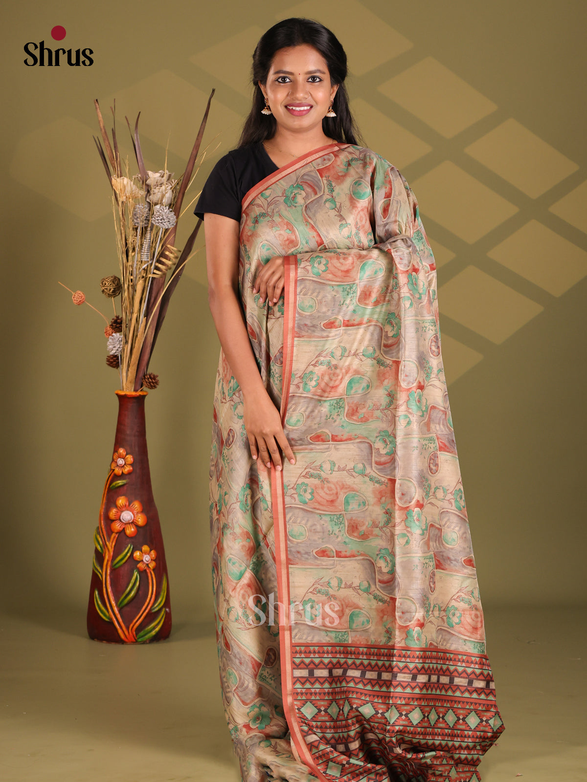 Grey & Brown - Champa semitussar Saree
