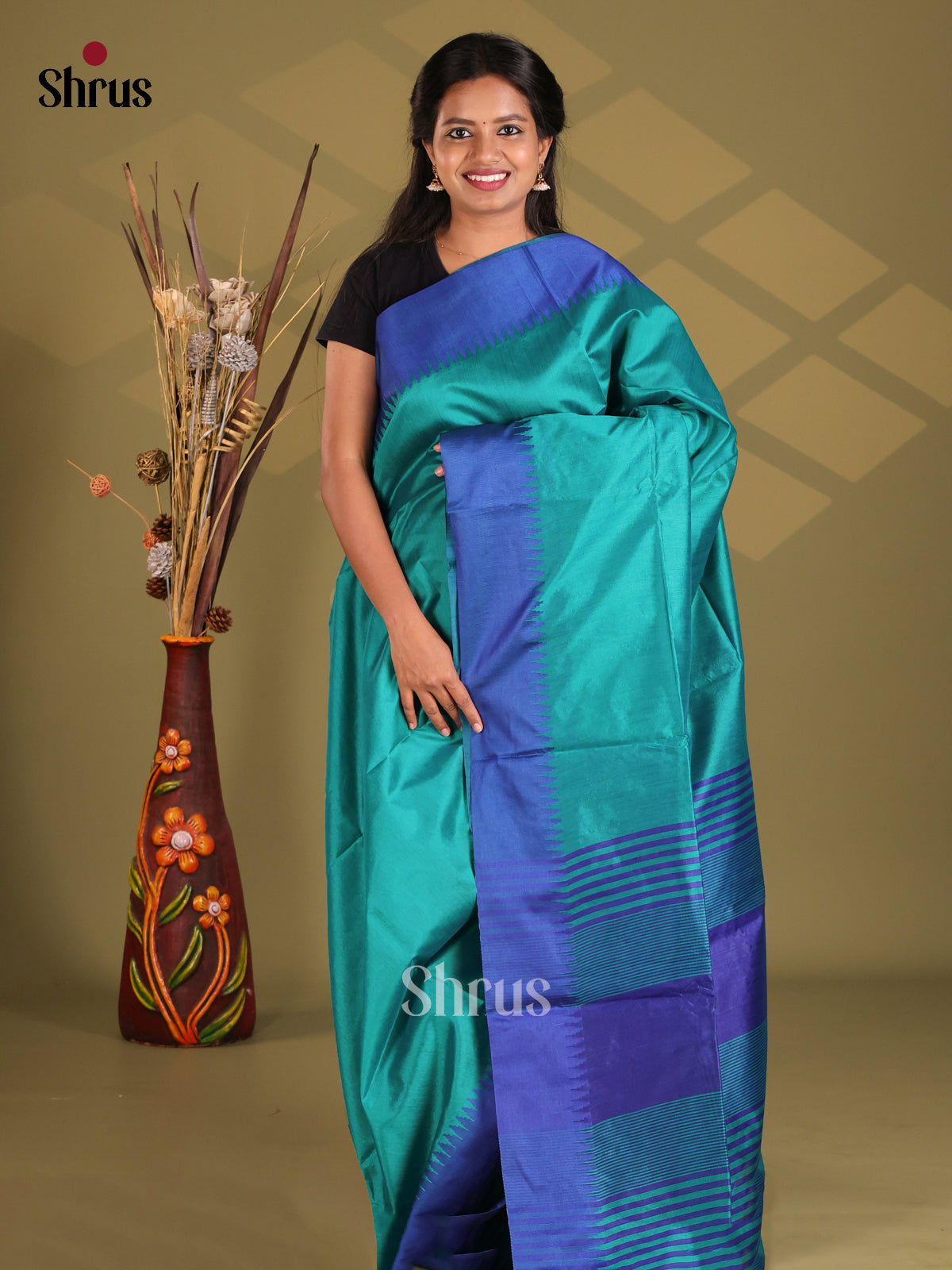 Teal & Blue - Champa semitussar Saree - Shop on Shrus.com