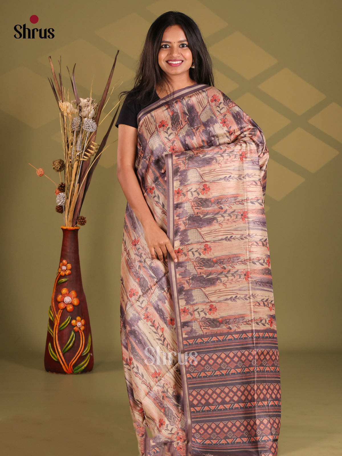 Brown & Purple - Champa semitussar Saree