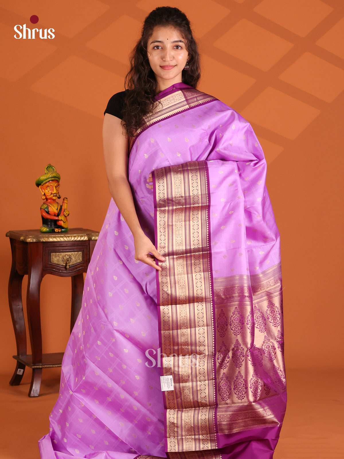 Lavender and Purple Kanchipuram silk Saree floral jaal brocade pallu