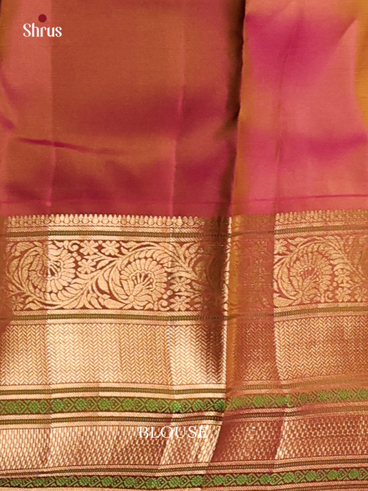 Mustardy Green and Maroon Kanchipuram silk Saree with korvai zai border - Shop on Shrus.com