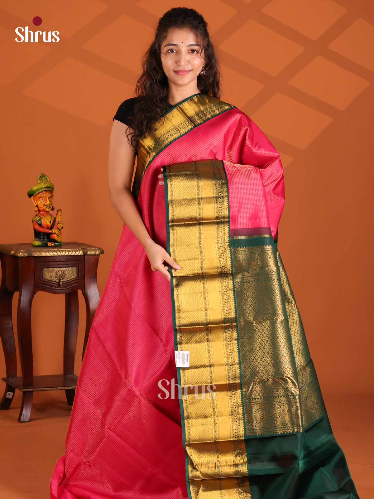 Gorgeous Pink Kanchipuram silk Saree with zari kattam & Brocade pallu-1
