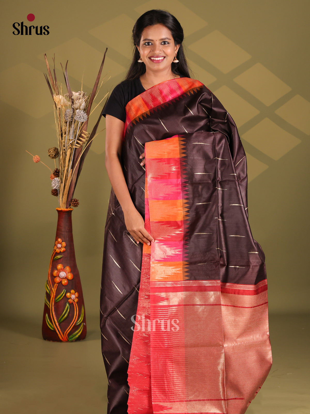 Black & Red - Semi Rawsilk Saree