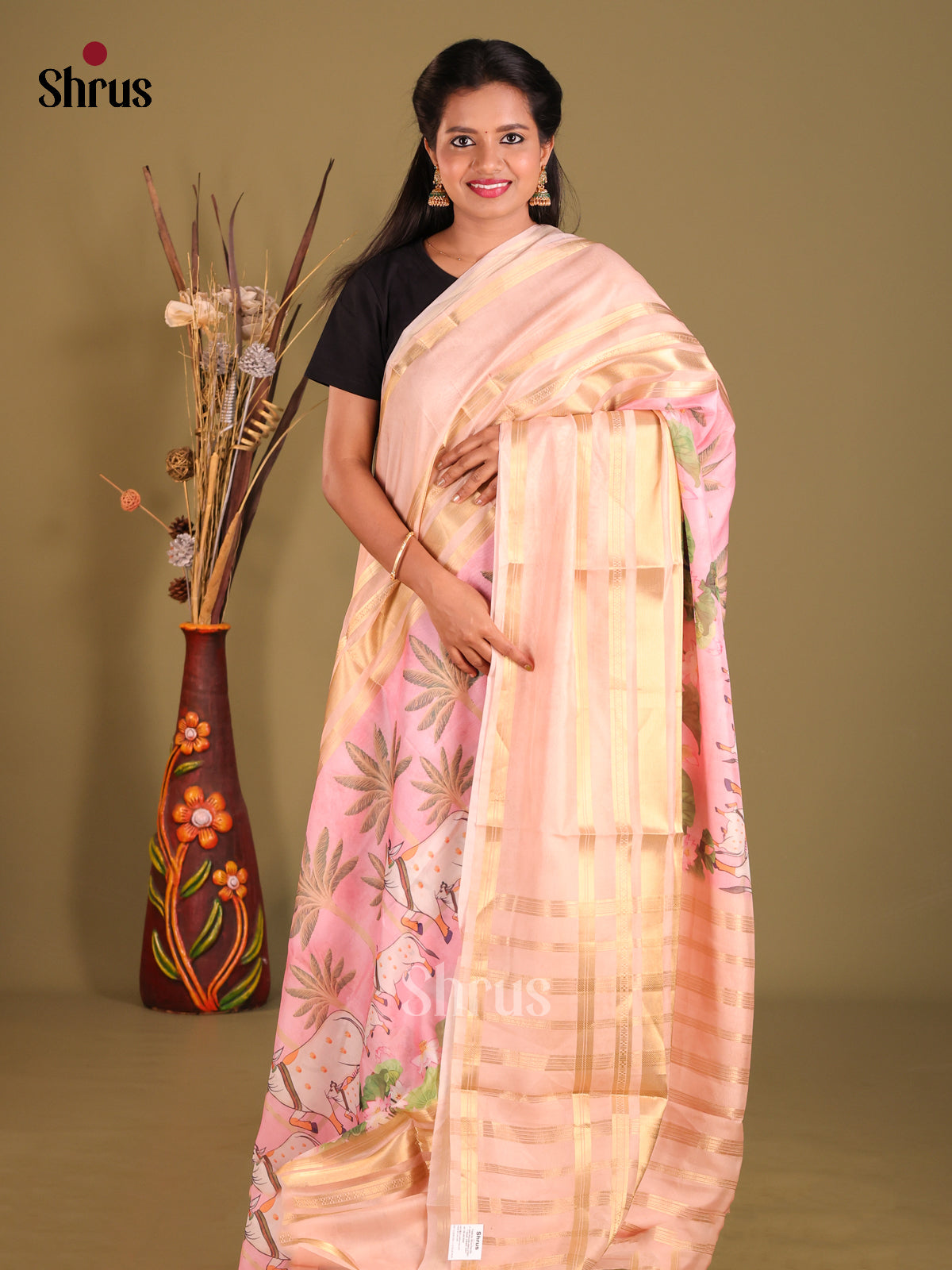 Pink & Peach- Semi Organza Saree