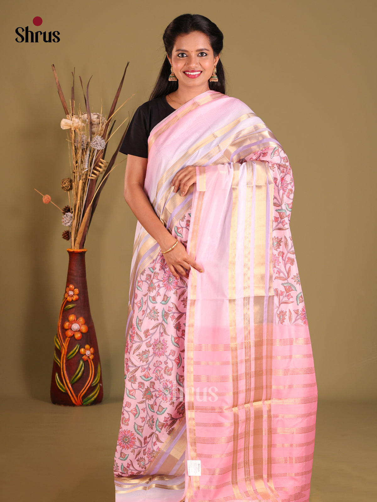 Pink - Semi Organza Saree