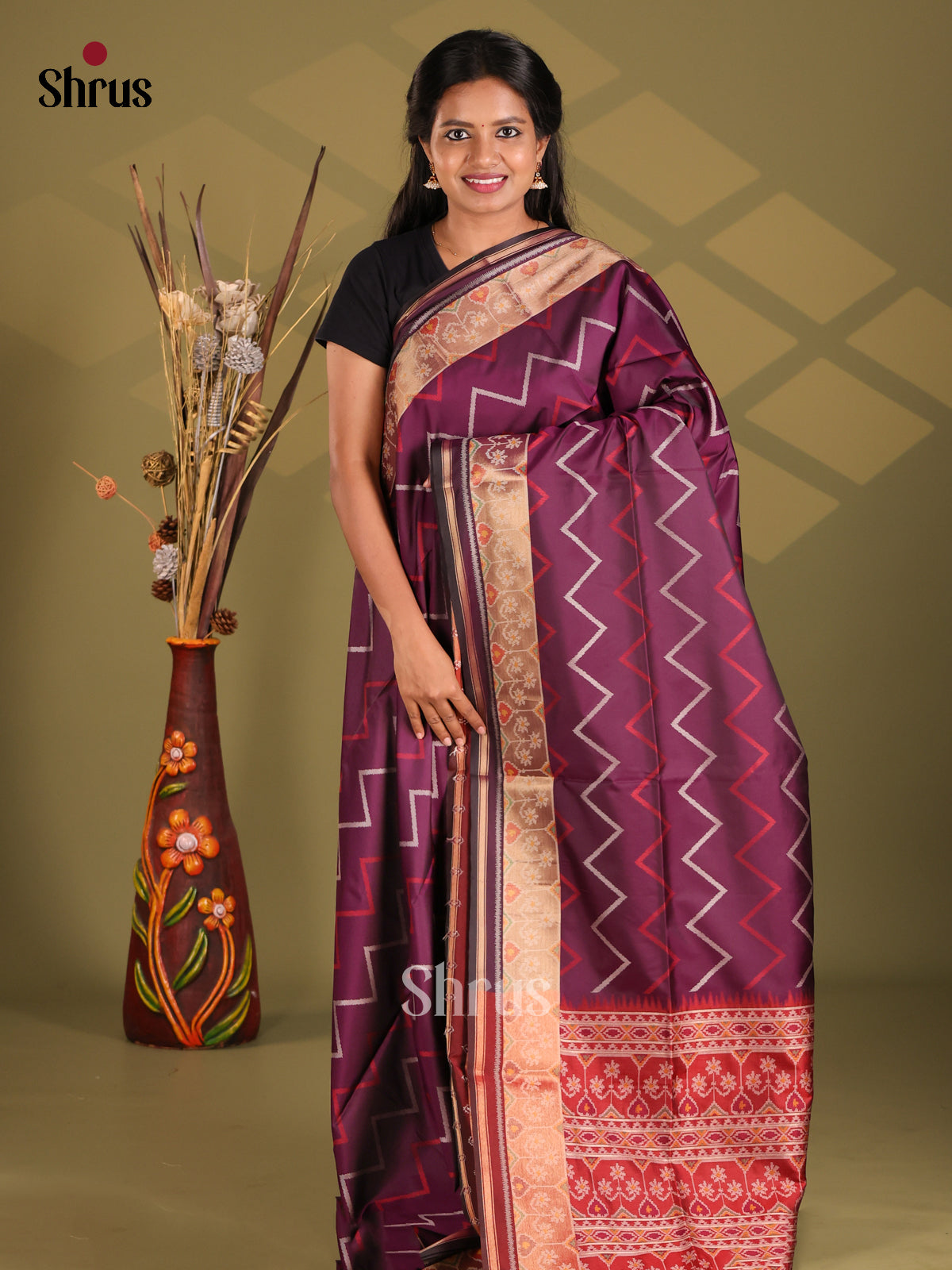 Jamun & Red- Champa semitussar Saree