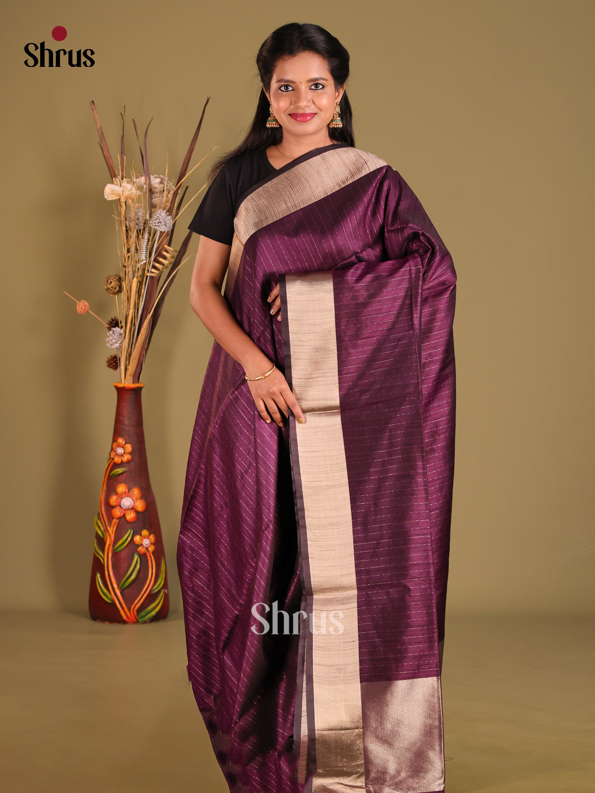 Violet - Semi Rawsilk Saree - Shop on Shrus.com