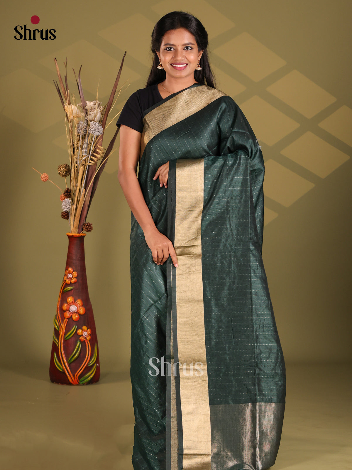 Green - Semi Rawsilk Saree - Shop on Shrus.com
