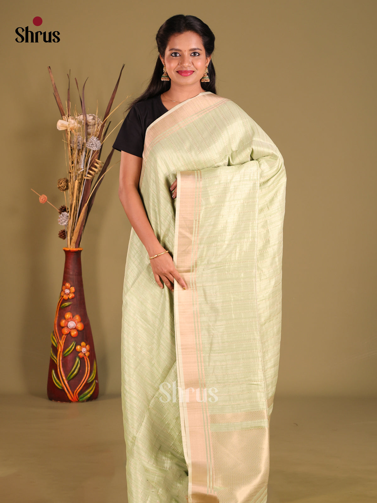 Light Green- Semi Rawsilk Saree - Shop on Shrus.com