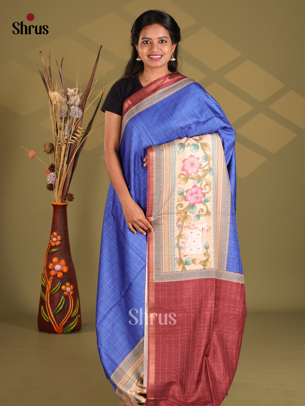 Blue & Maroon - Champa semitussar Saree