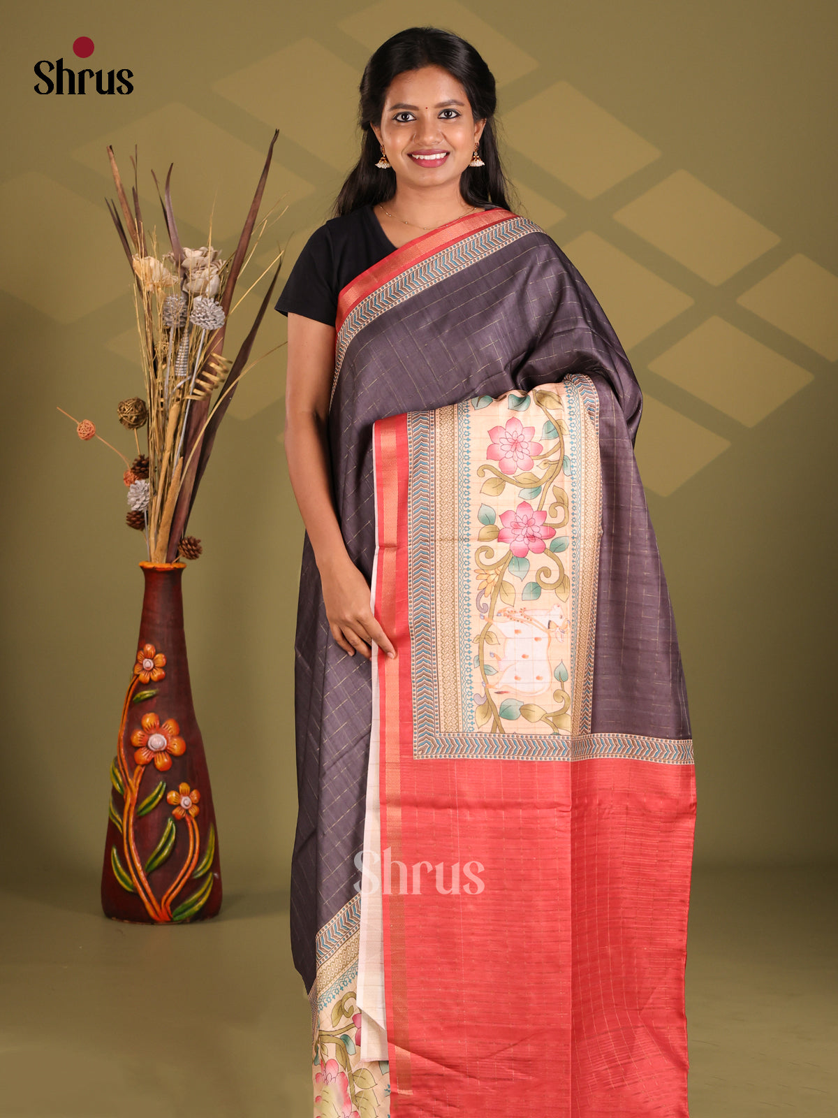Black & Red - Champa semitussar Saree