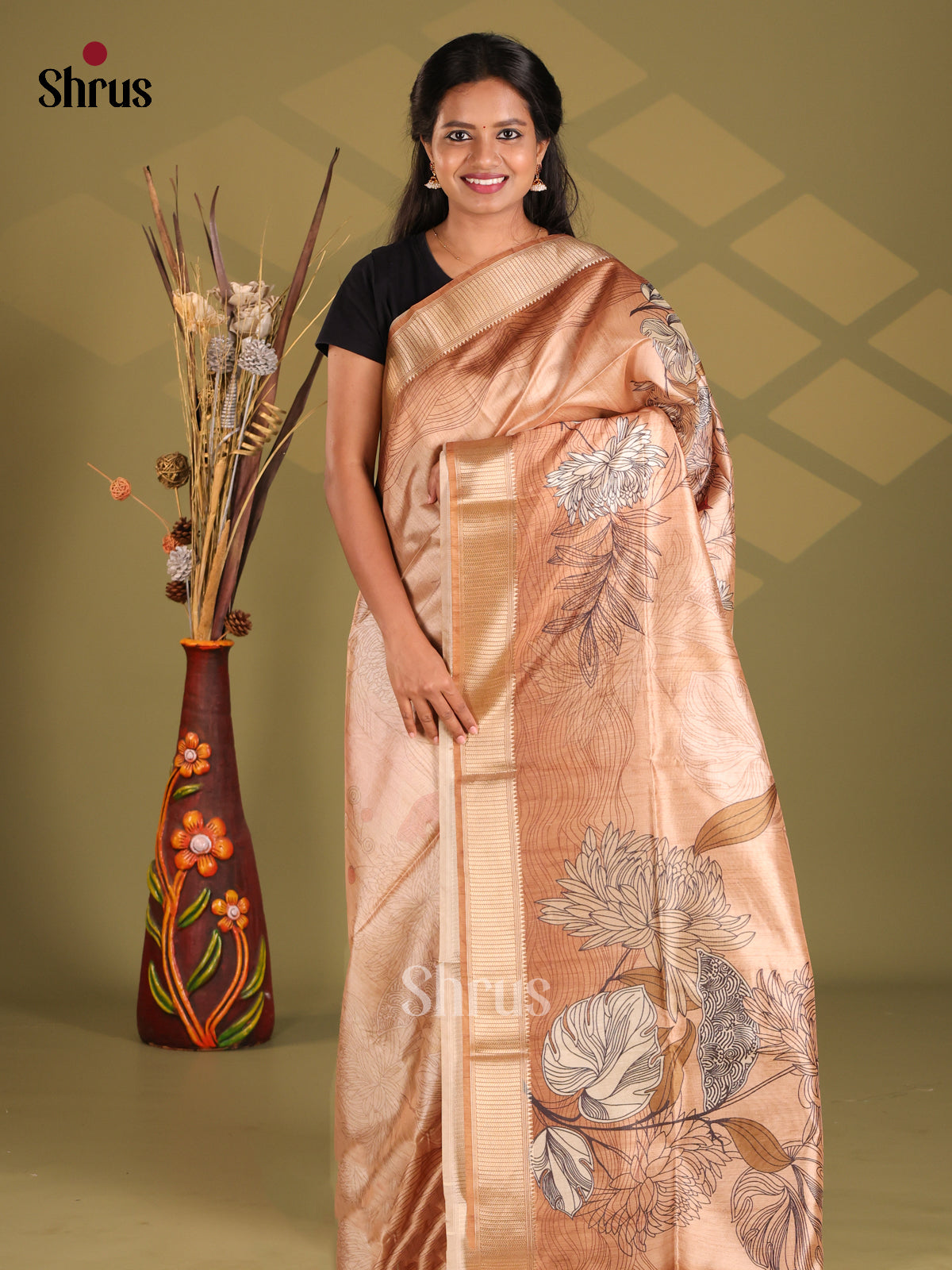 Brown - Champa semitussar Saree