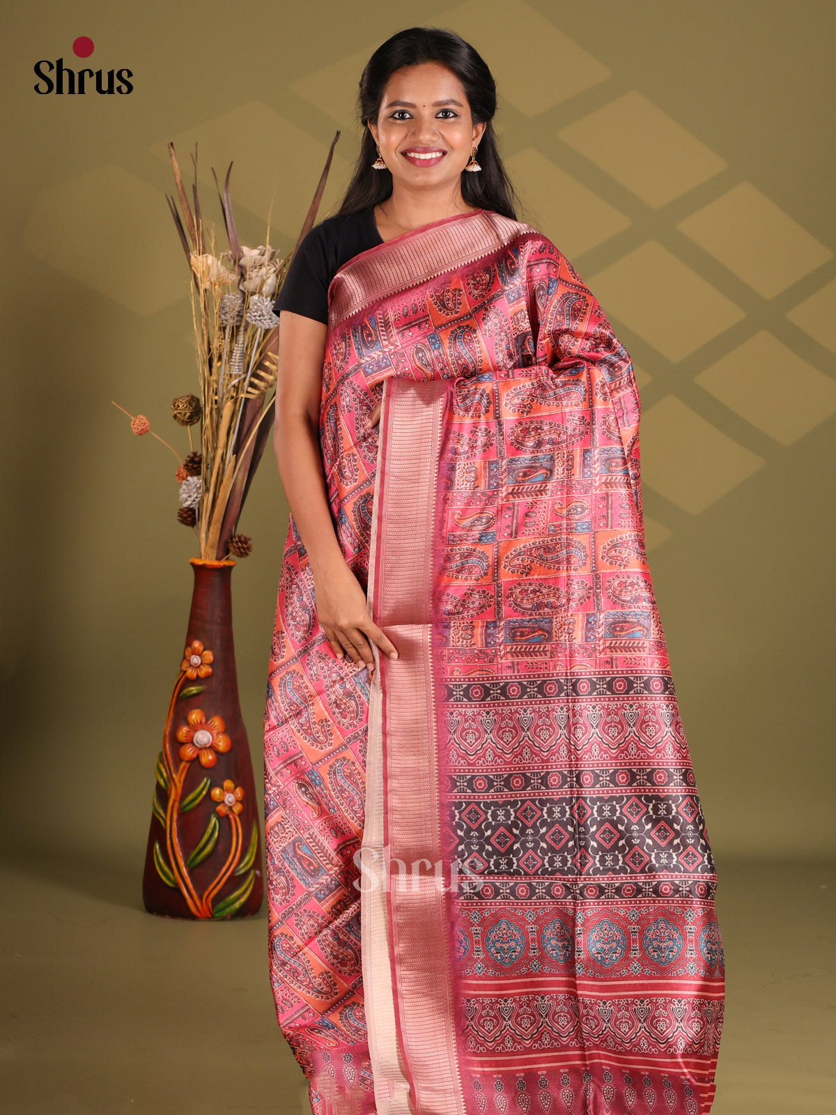 Maroon - Champa semitussar Saree - Shop on Shrus.com