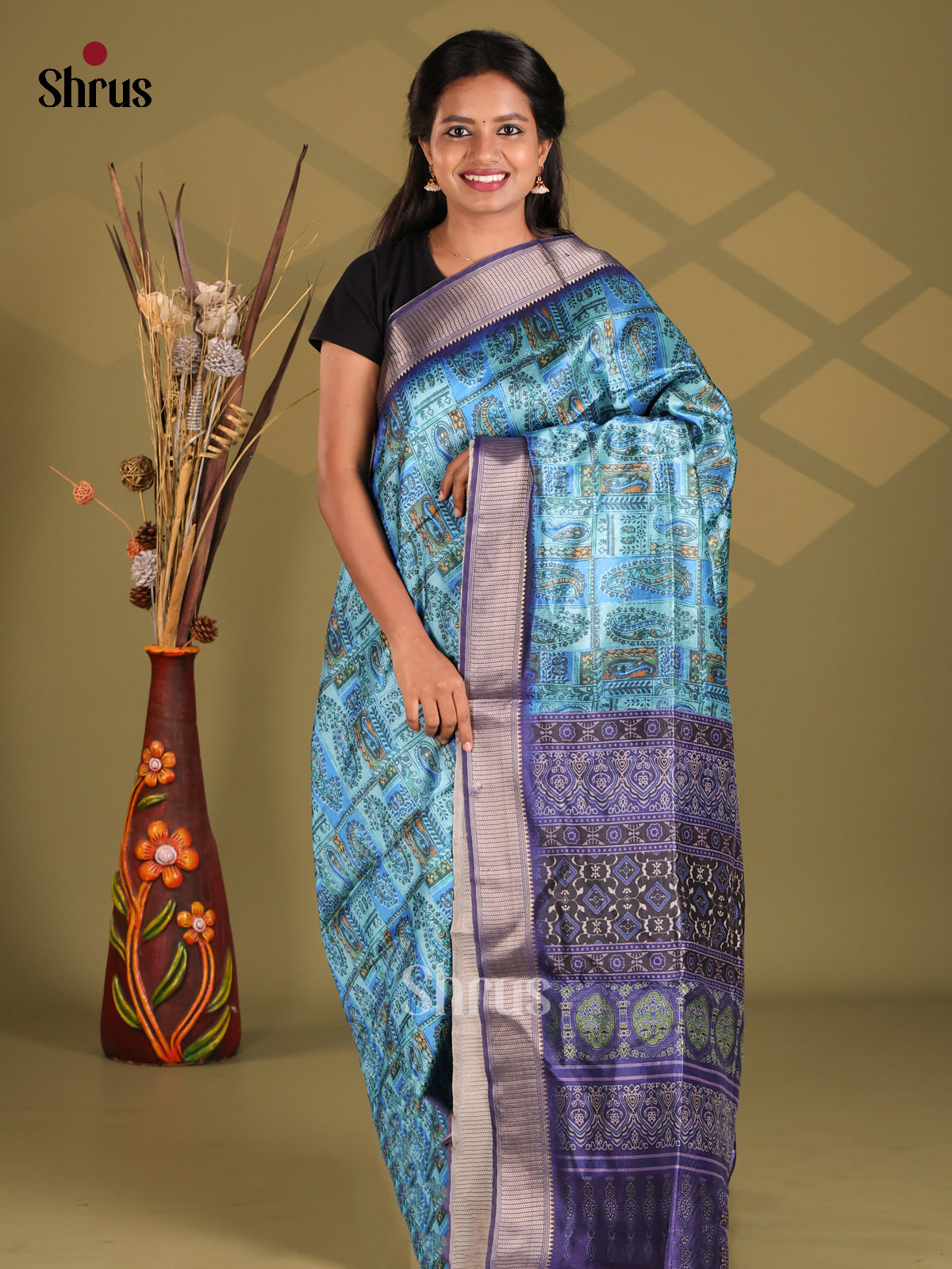 Blue & Violet - Champa semitussar Saree