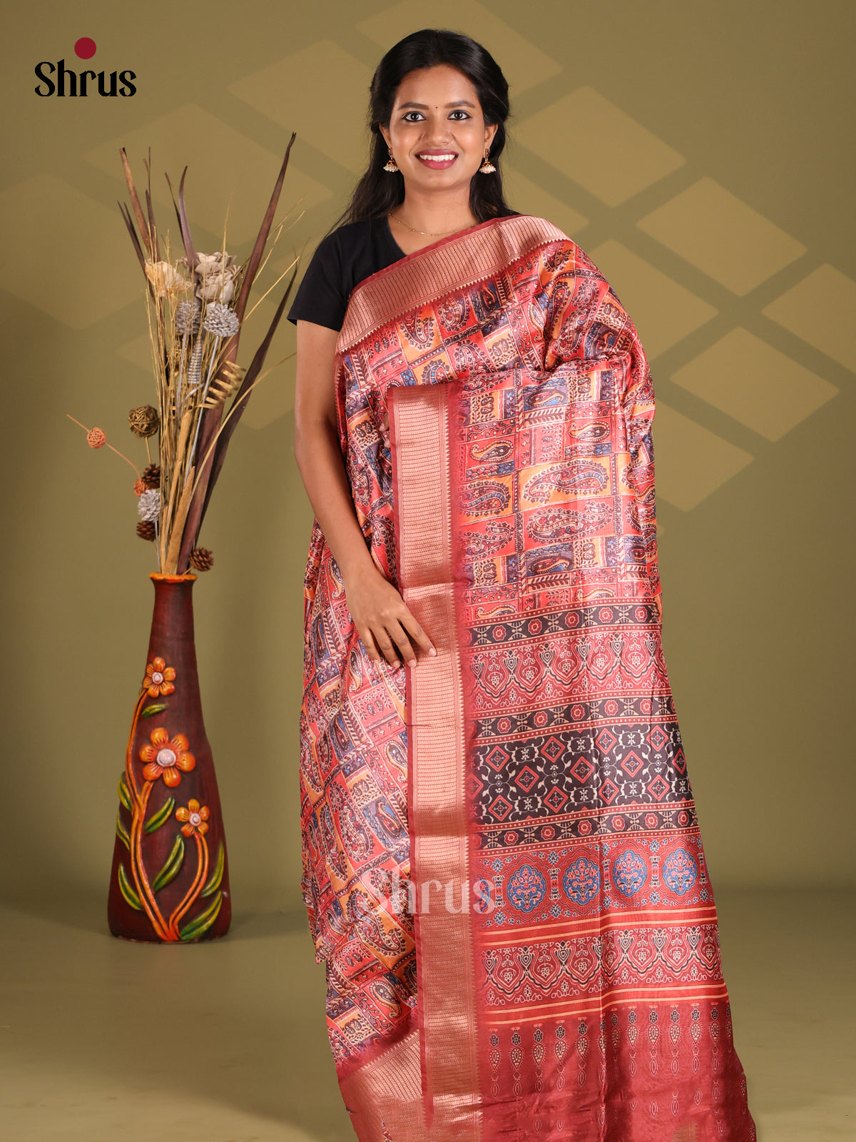 Maroon - Champa semitussar Saree - Shop on Shrus.com