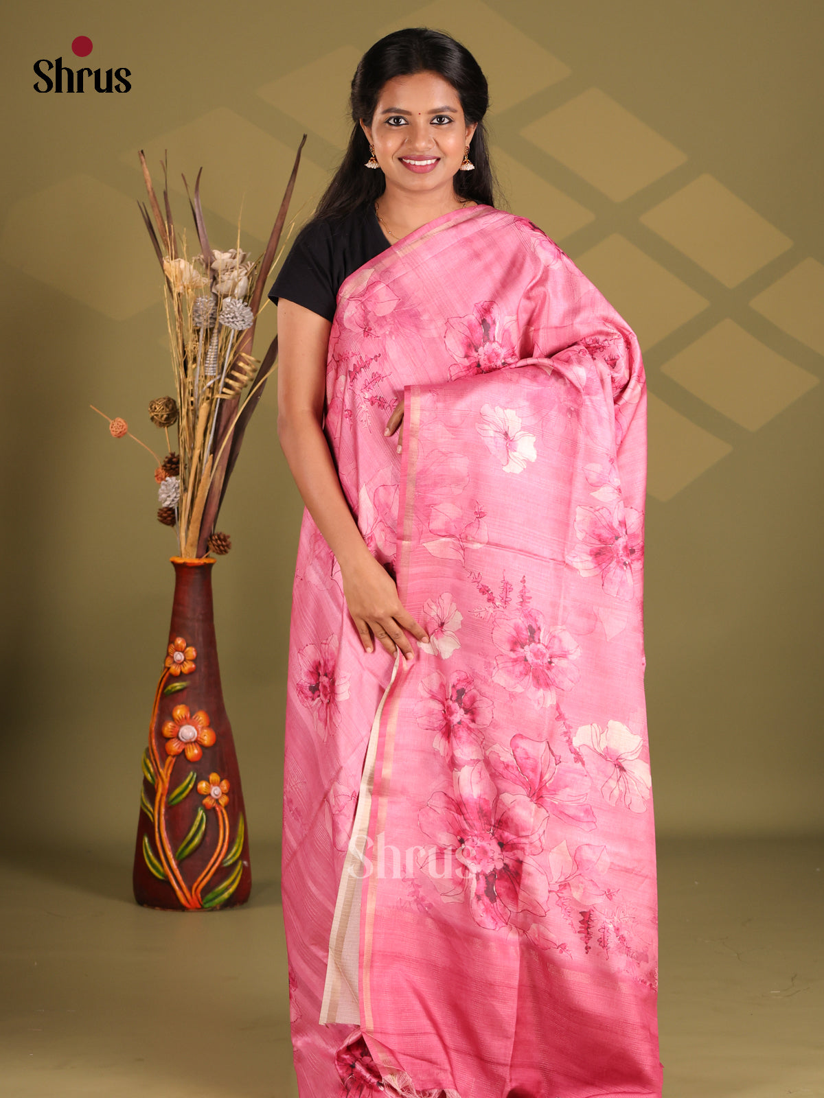 Pink - Champa semitussar Saree