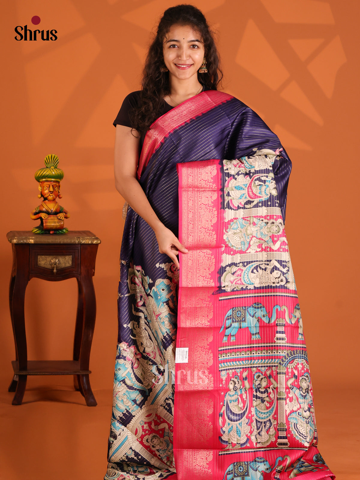 Blue & Red - Semi Tussar saree