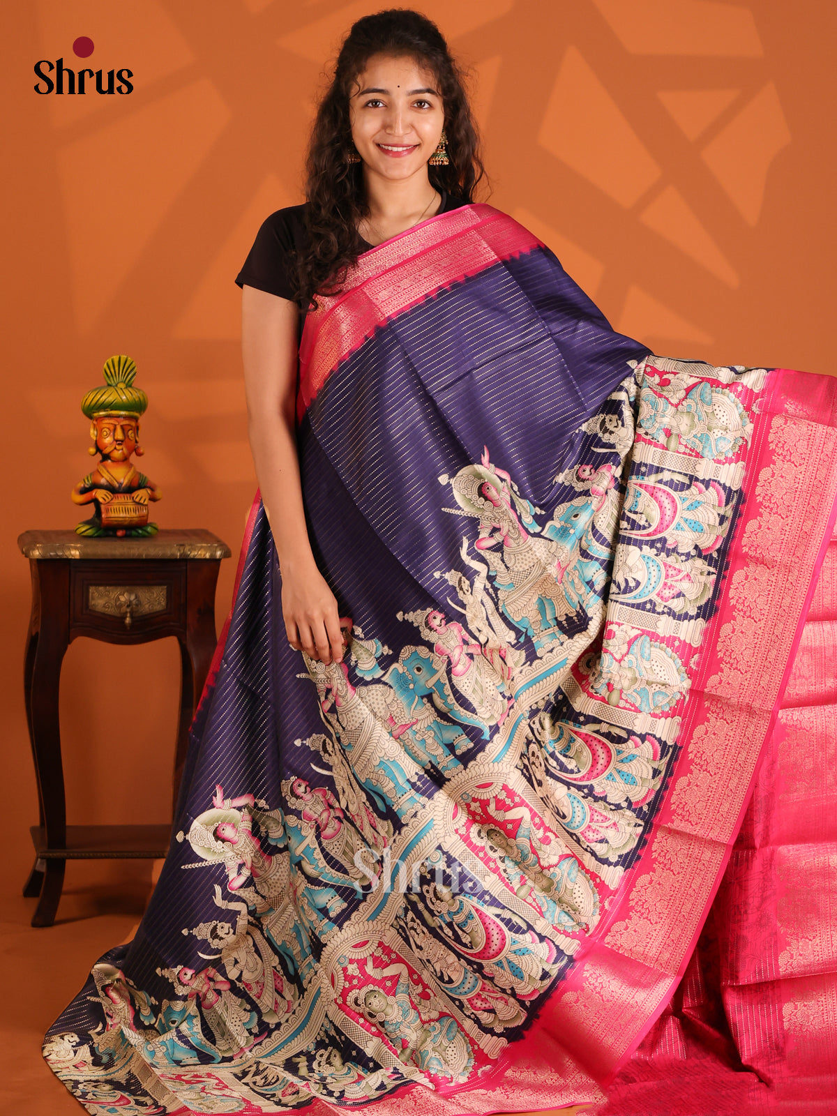 Blue & Red - Semi Tussar saree