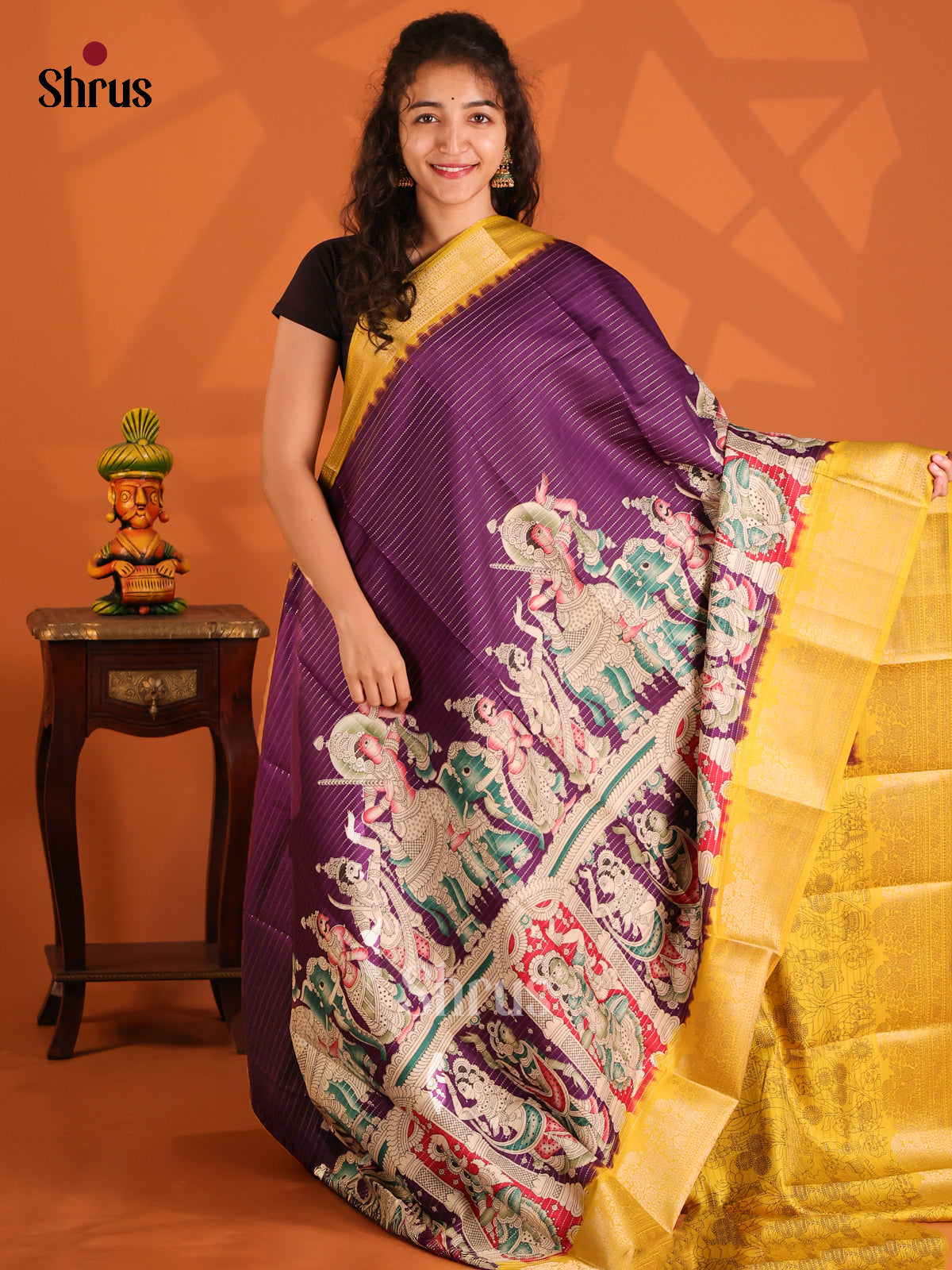 Violet & Yellow- Semi Tussar saree