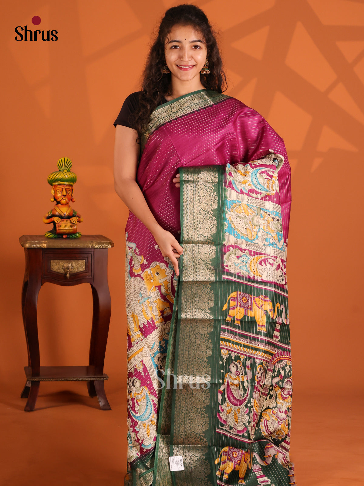 Purple & Green- Semi Tussar saree