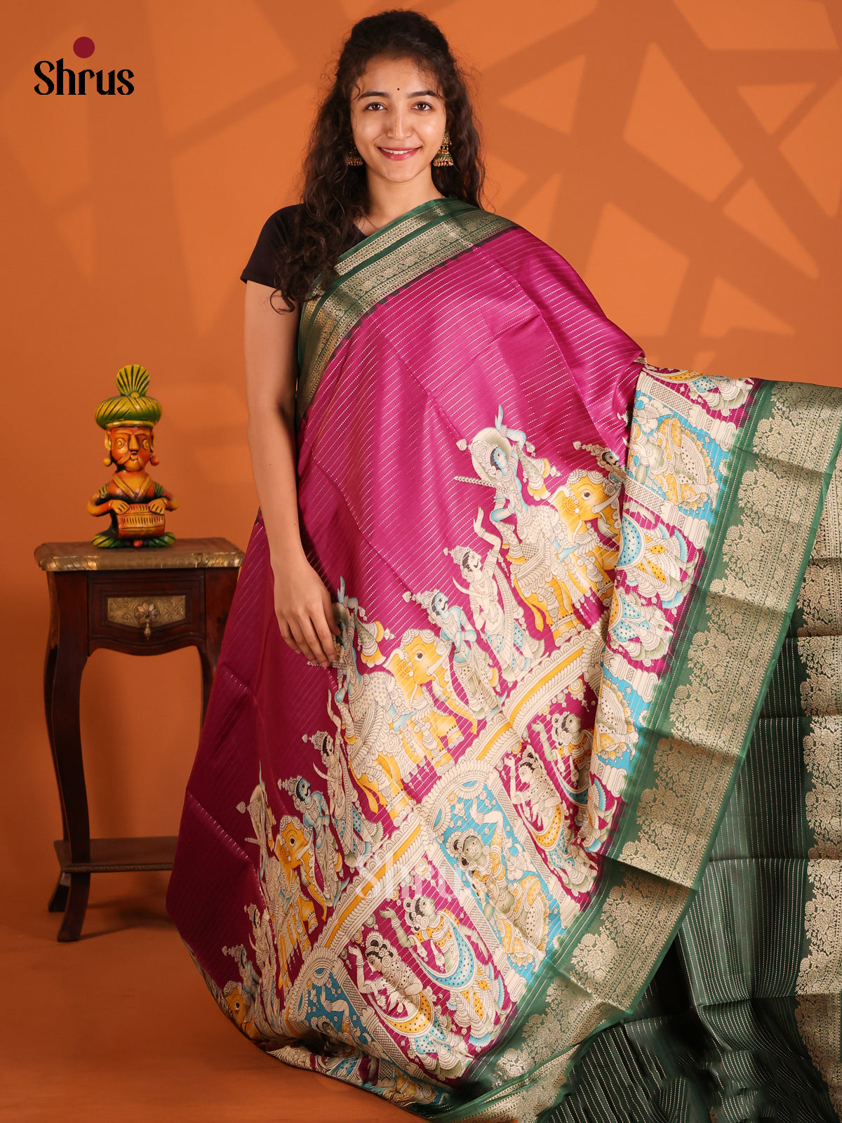Purple & Green- Semi Tussar saree