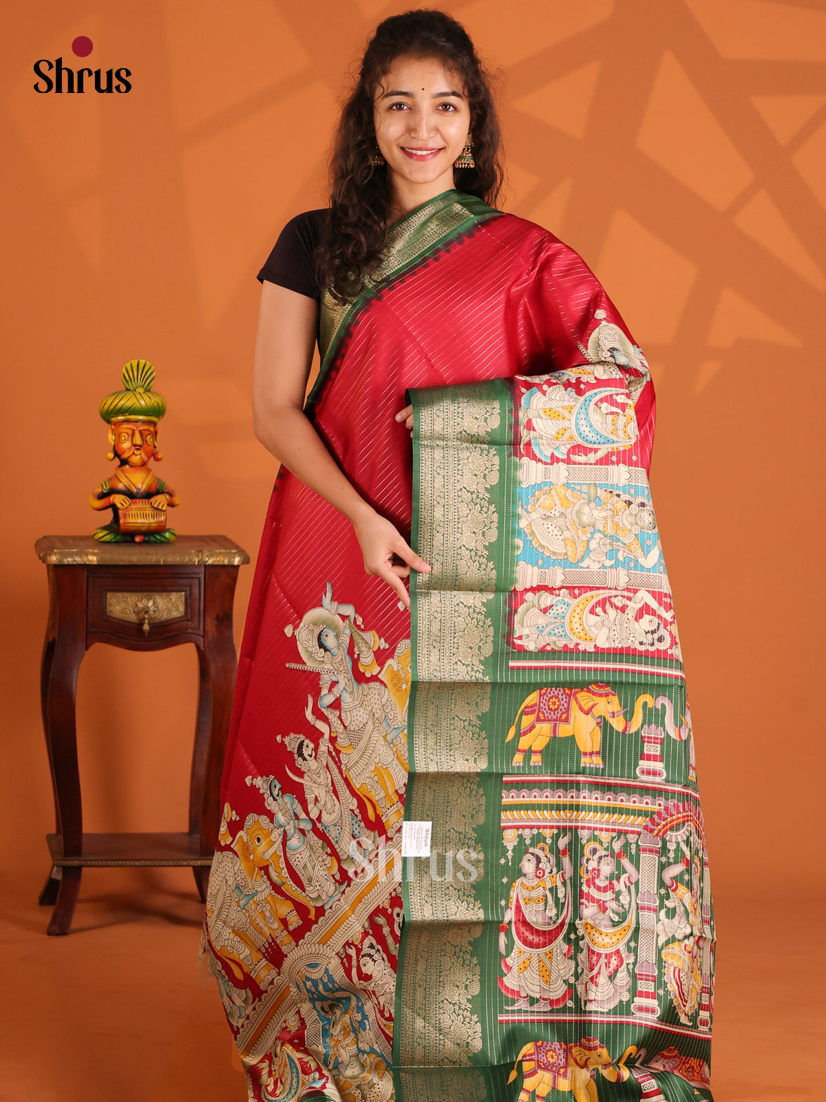 Red & Green - Semi Tussar saree